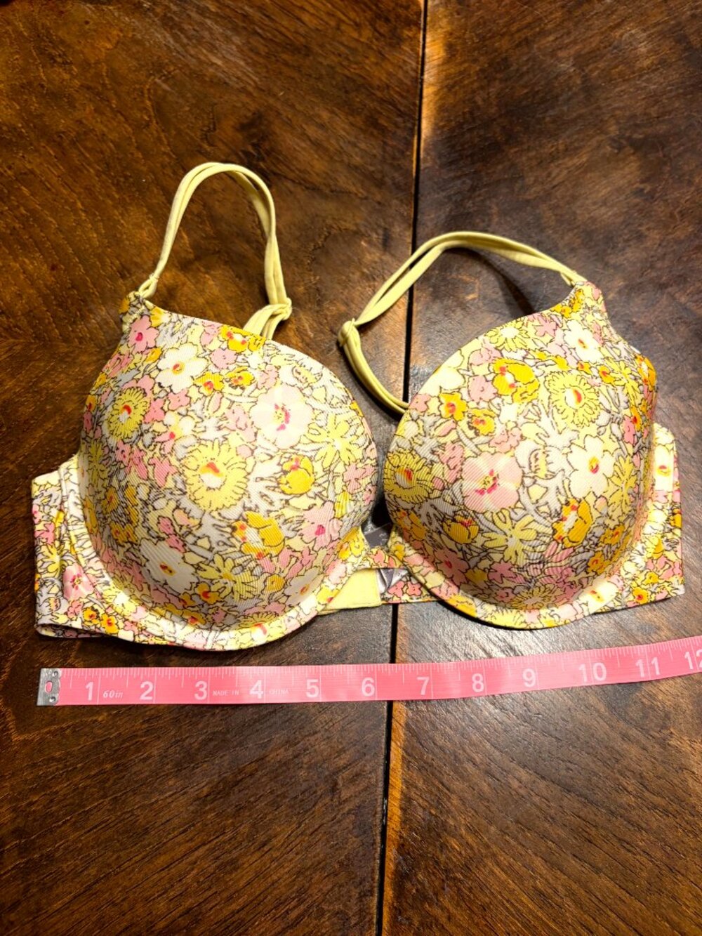 Victoria's Secret Push Up Bra Padded Yellow Floral 34D